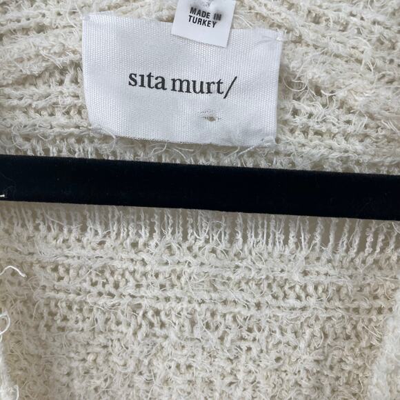 Sita Murt Cream Open Eyelash Knit Short Sleeve V Neck Sweater Womens 40 / US 8 - Picture 4 of 8